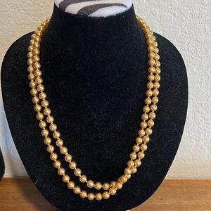 KJL Glass Gold Pearl Necklace, 46” strand Kenneth Jay Lane, Vintage Necklace